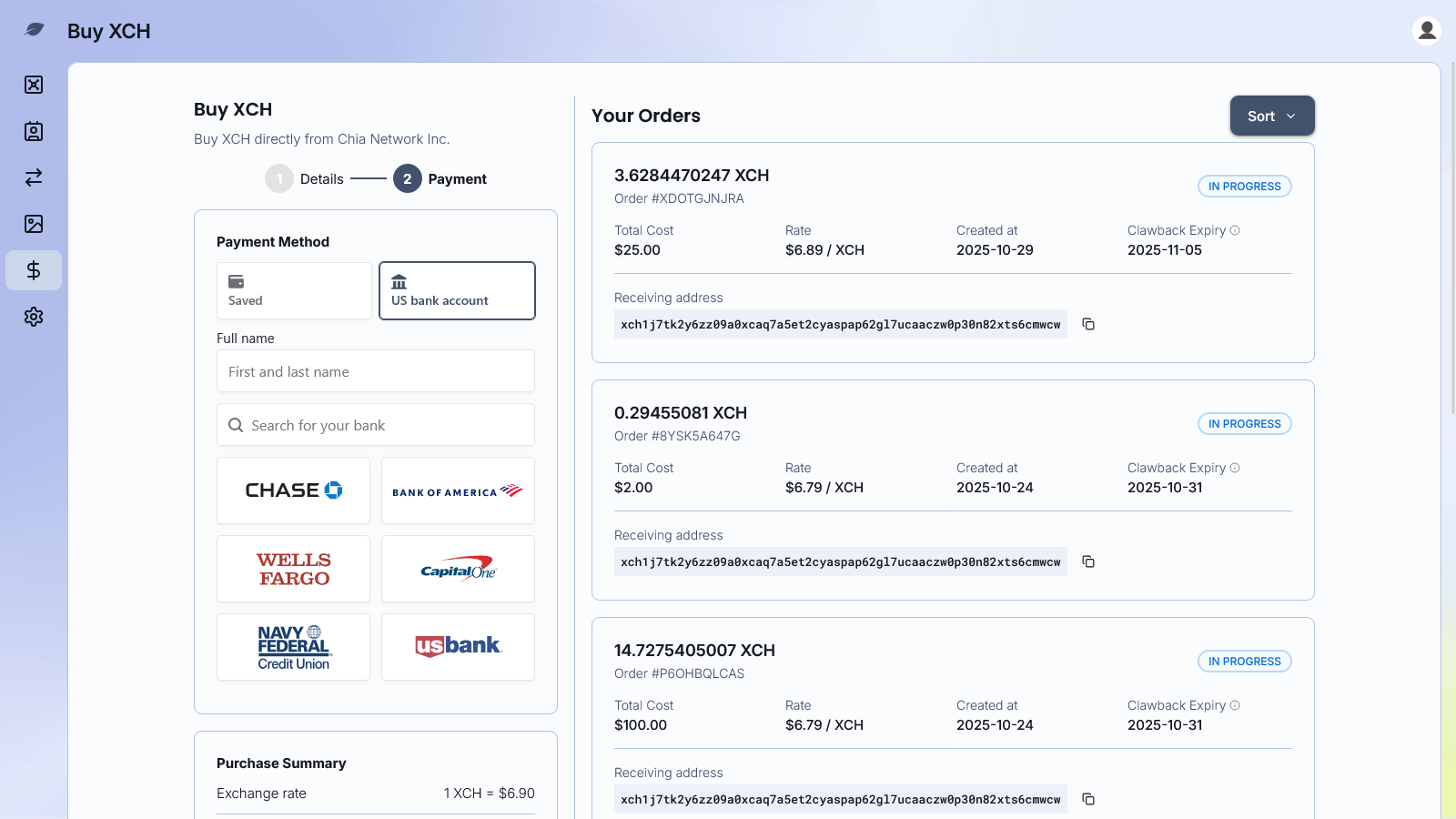 Select or add bank account